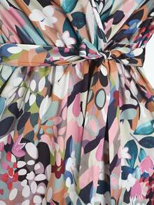 Vestido De Mujer Con Estampado Total Colocadas,Vestido Largo De Mangas Corta Con Cinturón De Tela - Azul - Ver 3