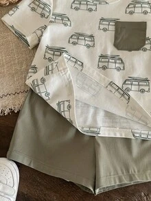 LMoss Kids 2件套男婴可爱卡通休闲T恤和短裤套装