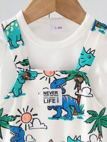 SHEIN 2pcs/Set Newborn Baby Boy Cotton Knit Short Sleeve T-Shirt & Dinosaur Printed Overalls, Casual Everyday Wear For Summer Indoor Outdoor,Baby Overalls,Newborn , Unisex Baby Clothes 0M-9M Baby Boy Clothes Summer Dinosaur Overalls Baby Boy Summer Romper Baby Boy Dinosaur Romper Baby Boy Clothes Dinosaur - Multicolor - View 6