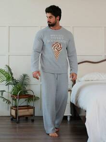 DAZY Men's Jacquard Knit Pattern Loungewear Set, Blue, Spring/Autumn - Blue - View 3