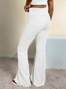 Paul Frank X SHEIN Tween Girls Summer/Spring Drawstring Waist Embroidery Cartoon Pattern Flare Leg Pants, Flared Sweatpants, Cute Sweatpants, Sweats For Girls,Girls Joggers - Light Grey - View 5