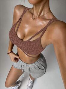 Slayform Slayform Soutien-gorge de sport à imprimé léopard avec croisillon pour femmes - Tabac - Voir 1