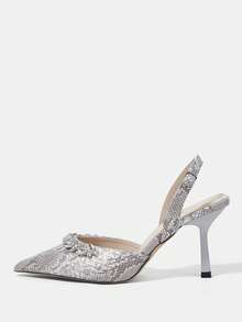 CUCCOO HITCHD Giày cao gót mũi nhọn đính đá thời trang dự tiệc thanh lịch dành cho nữ - Đen và trắng - Xem 8