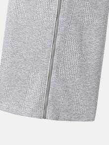 SHEIN ChillGRL Teens/Youth (Female) Casual All-Match Versatile Daily Wear & Activewear Hooded Zip-Up Long Knit Jacquard Cardigan, Autumn/Winter - Grey - View 6