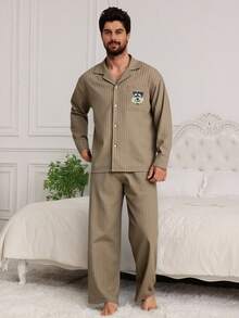 DAZY Khaki Printed Pattern Shirt + Casual Wear Suit For Men, Spring/Autumn - Khaki - View 6