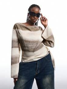 LYSMO Plus Size Autumn Fashion Tie-Dye Print Asymmetric Collar Shirt - Multicolor - View 5