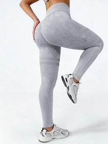 Easithlete 2条装女士纯黑色和浅灰色无缝弹力高腰瑜伽、高尔夫、跑步、骑行、健身、户外休闲活动紧身裤 - 彩色 - 查看 7
