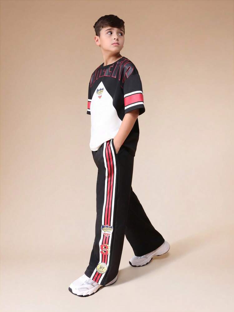 Color Block Set With Crew Neck Top And Pants