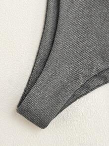 Swim Basics 3pcs Set: Solid Color Underwire Bikini Top, Tie-Front Skirt Bottom - Dark Grey - View 4