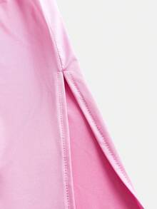 SHEIN 少女休闲优雅不对称领口褶皱腰身修身针织长裙，适合派对、返校、聚会和休闲穿着 - 粉色 - 查看 6