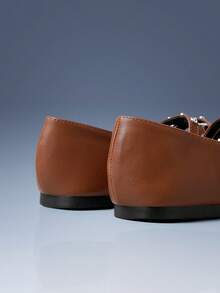 CUCCOO GRLICON Women's Rivet Buckle Bow Flat Loafers Valentine's Day - Brown - View 4