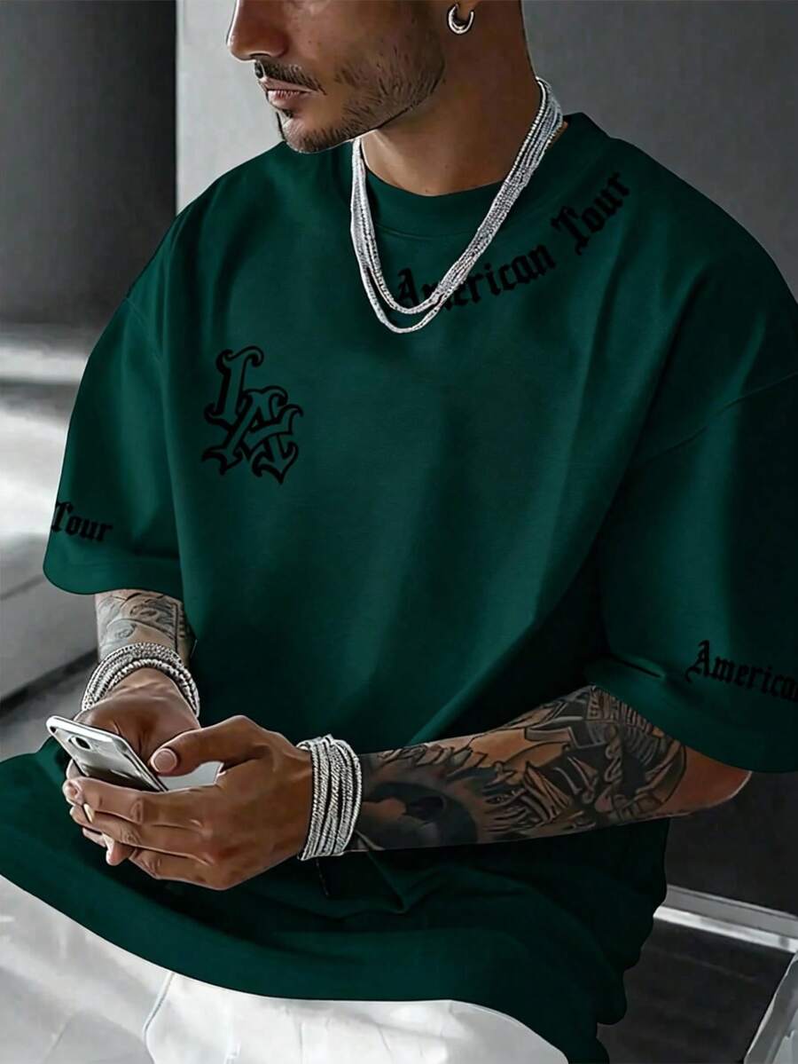 NEOREFINED LA哥特式字母设计男士圆领休闲短袖T恤 - 彩色 - 查看 1