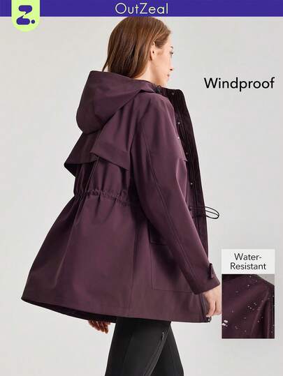 OutZeal جاكيت خارجي للنساء مقاوم للماء مزود بقلنسوة وسحاب للخصر وجيوب للاستخدام اليومي والرياضي
