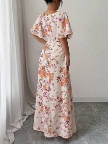 Modelyn 女士雪纺蝴蝶印花蝙蝠袖褶皱甜美法式夏季连衣裙 - 彩色 - 查看 3