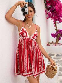 Vivid Eden 梭织印花吊带迷你连衣裙 - 西瓜粉 - 查看 3