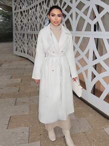 Durrani Popal معطف أنيق متعدد الاستخدامات بلون أحادي ذو أزرار مزدوجة، خريف/شتاء - لون مشمشي - مشاهدة 4