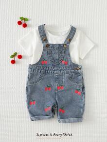 Cozy Pixies Bộ áo liền quần yếm ngắn họa tiết trái cây cho bé gái, đa năng và thoải mái. - Màu xanh lam - Xem 8