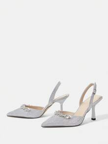 CUCCOO HITCHD Women's Fashionable Elegant Party Rhinestone Decorated Pumps - Silver - View 9