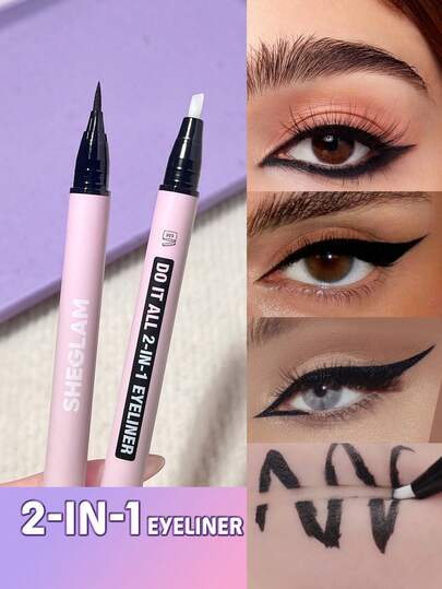 Do It All 2-In-1 Eyeliner Waterproof Matte Eyeliner With A Eyeliner Remover Sweat-Proof Smudge-Proof Easy To Use Be Beginner Friendly Black Eyeliner Gothic Eyeliner Henna Brand Beauty Makeup Face Paint Cosmetic For Women Girls Perfect For Winter Ideal For Y2K Fancy Fashion Suitable For Birthday Christmas Gift Party Ready Best Color