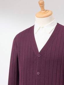 Calvornis Áo khoác cardigan cài nút công sở màu trơn thường ngày cho nam - Màu đỏ tím - Xem 3