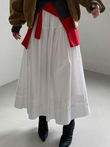 DAZY Elastic Waist Flared A-Line Versatile Women Skirt - White - View 5