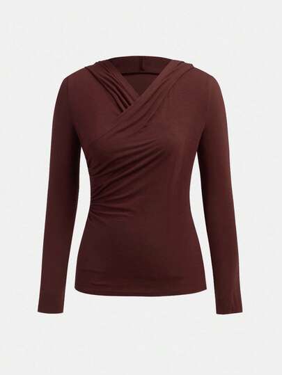 Ontre 2026 Spring/Summer Women's Casual Oversized Hoodie Cardigan, Coffee Color, Minimalist & Comfortable Urban Chic Style, Long Sleeve, Suitable For Commuting, Office, Back To School, Valentine's Day, Fashion Versatile Top