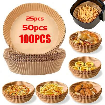 25/50/100pcs Disposable Air Fryer Paper Liners, 6.3-Inch Non-Stick Parchment Paper For Air Fryer, Oil-Proof, Oven Friendly, Microwave Friendly, Non-Stick Silicone Oil Paper For Tray, Kitchen Accessories Air Fryer Kitchen Air Fryer Liners Air Fryer Paper Airfryer Air Frier