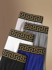 SHEIN 男士简约织带拼接平角内裤 - 彩色 - 查看 3