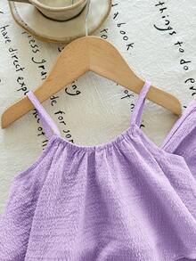 SHEIN LMoss Kids 2件套女婴纯色无袖背心和宽松休闲裤套装 - 紫色 - 查看 6