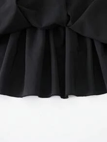 SHEIN 这是一条黑色双层蛋糕裙，适合大童穿着，腰部有褶皱设计。这是一款百搭休闲裙，适合夏季各种日常场合穿着。 - 黑色 - 查看 4