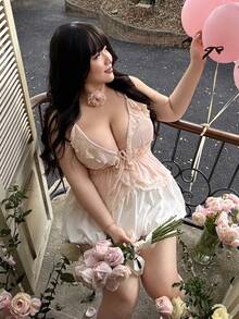 CovetEZ 大码女式粉色上衣，粉色吊带背心，粉色蕾丝衬衫，甜美浪漫，适合春、夏、秋、冬四季穿着，也适合圣诞派对、度假、居家、街头和海滩休闲穿着。粉色荷叶边系带蕾丝吊带背心，可爱夏日上衣，波西米亚风衬衫，迷人夏日衬衫。 - 粉色 - 查看 8