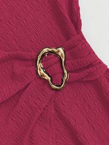 Elenzga Plus Size Women's French Style Elegant Textured Chiffon Long Sleeve 2-Piece Set,Magenta Autumn Office Classy Lounge Pant Sets - Hot Pink - View 7