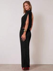 COSMINA Women's Solid Color Minimalist Dress, Everyday Wear,Valentine's Day,Party - Black - View 3