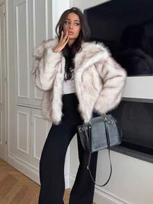 Ronhire Women's Winter Lapel Open Front Fluffy Jacket