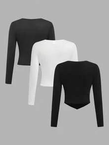 SHEIN Girlism 3pcs Tween Girls Casual Graphic Print Racerback Cropped Short Tee With Butterfly & Slogan Chic Outfits For Autumn/Winter