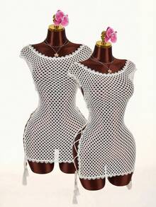 Amplova Cubrecosturas de traje de baño de mujer con adorno de encaje soluble en agua, crochet transparente con cordón, sexy y apropiado para usar en resorts y atuendos de playa - Albaricoque - Ver 7