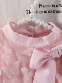 SHEIN 1件装女婴可爱百搭立体蝴蝶结编织公主袖连衣裙，适合生日派对、晚宴、演出、婚礼、洗礼、开幕式、室内外活动、日常穿着、运动、玩耍、聚会、拍照、度假、节日等场合，适合秋冬季节，适合聚会和郊游等。粉色蝴蝶结连衣裙，幼儿粉色连衣裙，女童粉色蝴蝶结连衣裙，女婴粉色连衣裙，女童粉色连衣裙，儿童 - 粉色 - 查看 6