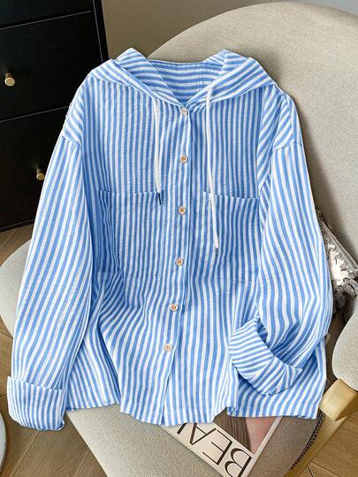 GlowEve CURVE Vestido camisero de mujer talla grande con rayas, ligero y holgado con capucha, adecuado para el verano y el otoño