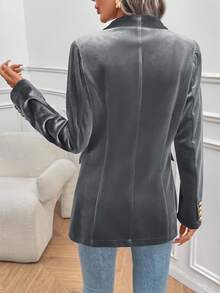 SHEIN LUNE 女士优雅纯色丝绒西装外套 - 灰色 - 查看 2