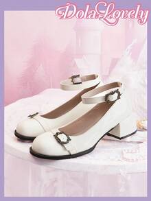 Dola Lovely 女士时尚百搭复古甜美搭扣高跟鞋 - 白色 - 查看 5