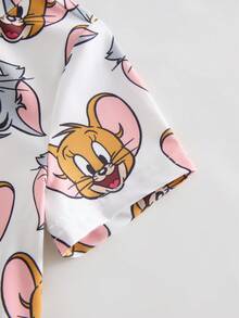 TOM & JERRY X SHEIN Baby Girl Cartoon Pattern Round Neck Short Sleeve Romper - White - View 4