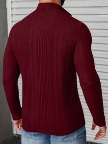 Manfinity CasualCool Áo thun dài tay có khóa kéo, màu trơn, kiểu dáng tối giản, dành cho nam giới cỡ lớn - Màu Đỏ Sâu - Xem 2