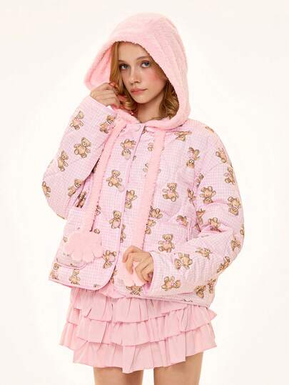 Kawaii Cute Bear All-Over Print Padded Coat