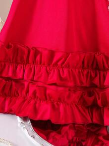 SHEIN Elegante e carino vestito da principessa con fiocco rosso per bambine - Rosso - Visualizzare 3