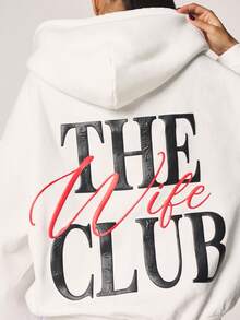 MISSGUIDED The Wifey Club Zip Up Hoodie With Drawstring And Front Zipper Black Text Print Fall Winter Casual Oversized - White - View 3