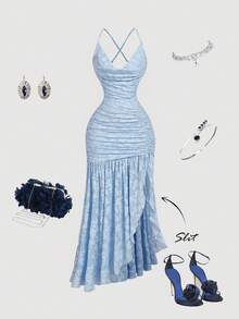 SHEIN MOD Đầm nữ màu xanh dương cổ khoét sâu ôm sát, đầm dự tiệc, đầm hẹn hò, đầm ngày Valentine, đầm thanh lịch, đầm hoa, đầm đi biển, trang phục đi nghỉ mát, trang phục ngày lễ, đầm sang trọng, trang phục đi xem hòa nhạc đồng quê, trang phục mùa xuân, trang phục mùa hè, đầm dài mùa hè cho nữ - Màu xanh nhạt - Xem 2