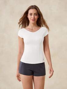 OutZeal Women Sports Tee White Daily Casual Cool Touch V Neck Tight-Fit Top - White - View 5