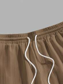 Manfinity Roghcode Pantalones cortos casuales de hombre de unicolor con cordón en la cintura, para verano - Caqui - Ver 4