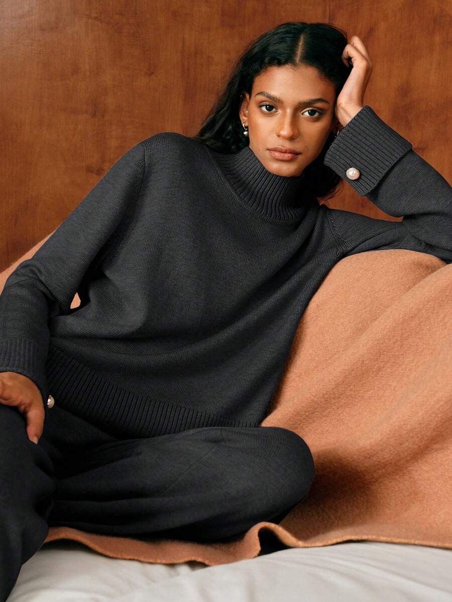 MOTF PREMIUM HIGH NECK BUTTON DETAIL SWEATER & SWEATER PANTS