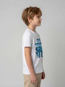 Playera para niño estilo urbano con estampado de números caricatura algodón suave corte holgado manga corta verano uso escolar y al aire libre playera - Blanco - Ver 2